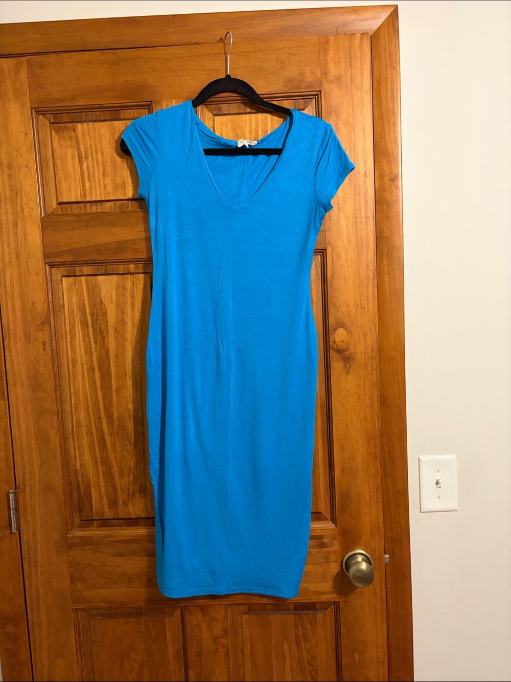 Bright Blue V-Neck Cap Sleeve Dress